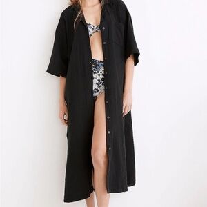 Madewell Lightestspun Black Button-Down Swim Cover-Up Dress Size Small